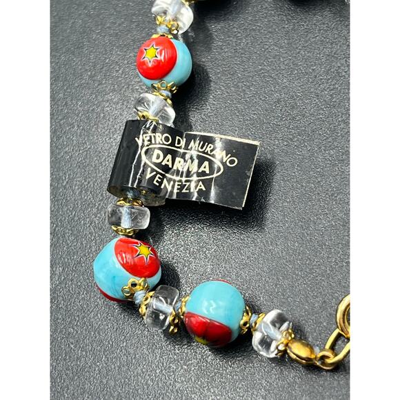 Darma Veiro Murano Venezia Italian 
Blue Red Glass Yellow Star Bracelet New - Picture 6 of 6